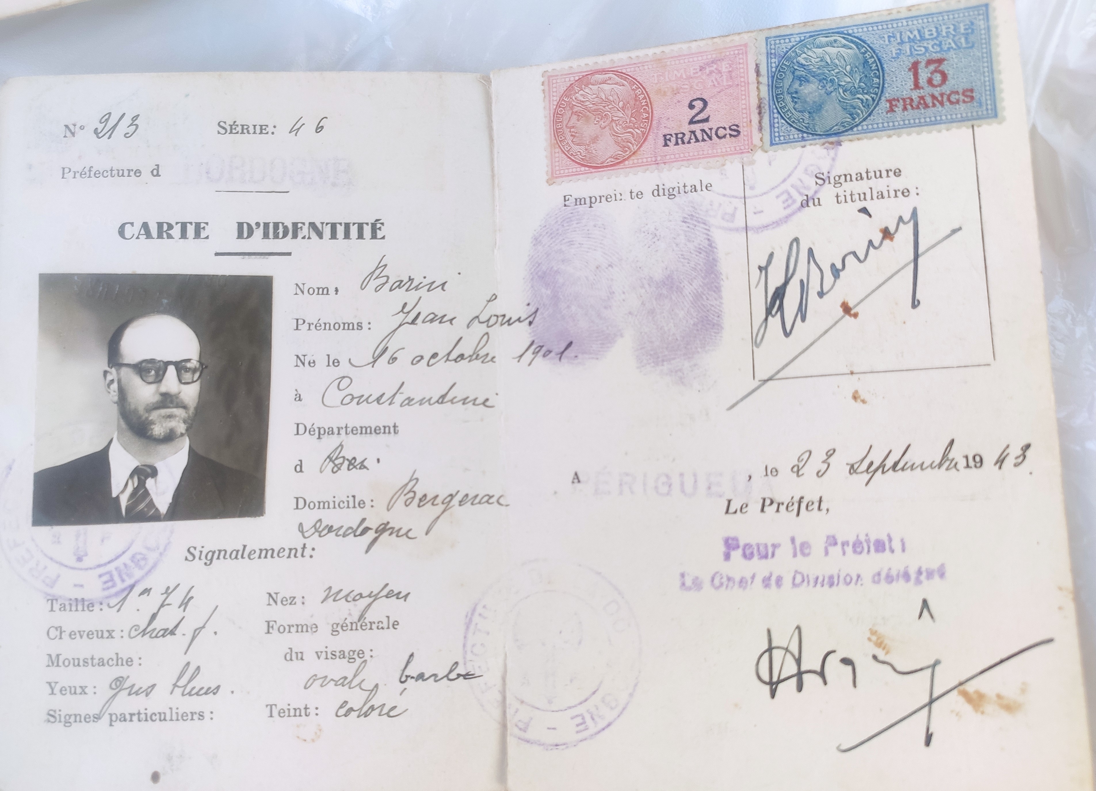Carte Jean-Louis Borin 1943